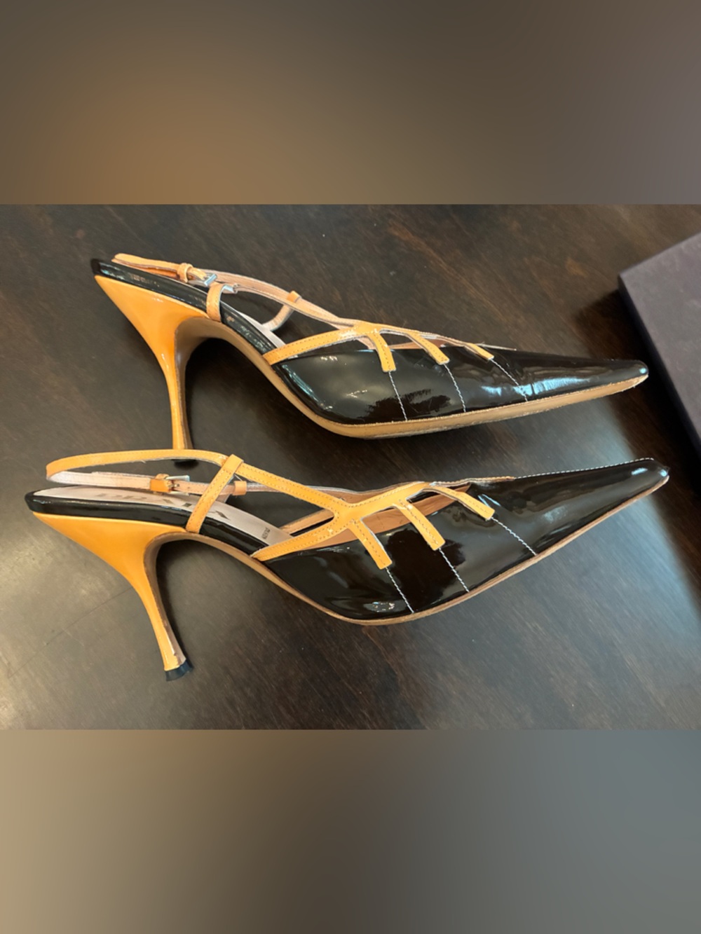 Rare Y2K Prada sexy EUC Black Patent + Magnolia coral Strappy Slingback. 37 - Picture 11 of 16